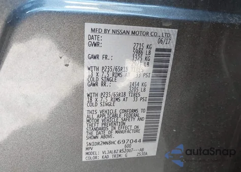 2017 Nissan Pathfinder S from USA, damaged, VIN 5N1DR2MN8HC697044